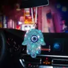 Colgante de Mano de Fátima para Coche Colgante de Espejo Retrovisor Ojo Mágico Colgante de Cristal Decoración de Palma Hamsa