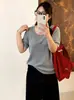 Camiseta de Punto Cuadrada de Manga Corta Simple para Mujer Talla Grande Mujer 2026 Invierno MM Gordita Top Casual Versátil Capa Interior