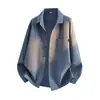 Camisa Solta com Gola Reversível e Cor Degradê para Homens, Nova Jaqueta Top Versátil de Manga Longa Estilo Workwear de Outono