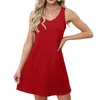 Vestido Feminino Sem Manga Casual Confortável Respirável Cor Sólida Decote V Novo de Verão Amazon Europeu e Americano 2024