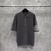 Camisa de Verano Nueva Tb con Cuello y Waffle de Manga Corta para Hombres y Mujeres, Camisa Polo Casual y de Moda de Cuatro Rayas de Manga Corta
