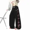Pantalones holgados de pierna ancha con estampado de notas musicales estilo americano, doble cintura, pantalones casuales de corte limpio de moda para primavera y otoño