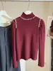 Suéter de Punto con Perlas y Cuello Semi-Alto Estilo Coreano para Mujer, Nueva Camisa Básica Ajustada de Manga Larga para Otoño e Invierno 2025
