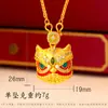 Nuevo Colgante León Despertando Dorado Arena Punto Diamante Esmalte Estilo Chino Simple Cadena Clavícula Joyería de Simulación Venta al por Mayor