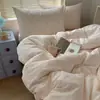 Juego de ropa de cama de cuatro piezas de algodón puro, estilo caricatura INS, fresco y simple, para niñas, funda de edredón y sábana de algodón, juego de tres piezas para dormitorio infantil