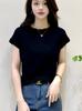 Nova moda solta manga curta top feminino gola redonda cor sólida design senso nicho pequena manga voadora camiseta feminina preto branco