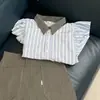 Camisa de Verano Nueva Estilo Coreano con Diseño de Cuello Rayas Mangas Cortas Volantes Pequeñas Volantes Top para Mujer Transfronterizo Dulce y Juvenil