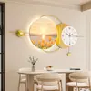 Pintura Decorativa de Restaurante Estilo Moderno Simples com Relógio, Arte de Parede com Fundo de Pedra e Arenito Pintura para Pendurar na Parede