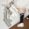 Meias Cano Médio com Laço para Mulheres Miu Doce Outono Finas com Sapatos Mary Jane Pequenos de Couro Meias Doces para Mulheres