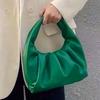 Nuevo Bolso de Mano Versátil de Moda Transfronteriza de Cuero Genuino con Forma de Cuerno, Bolso de Hombro, Bolso de Muñeca Tipo Nube, Bolso Plisado