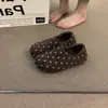 Mocasines de Fieltro con Lunares Retro Más Terciopelo Mujer 2026 Nuevo Otoño Invierno Zapatos Cálidos de Felpa Sin Cordones Birkenstock Zapatos de Algodón