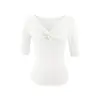 Camiseta sexy e estilosa de manga média com decote V para mulheres, simples e jovial para o verão, slim fit, casual e versátil, top leve