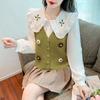Nuevo Chaleco de Punto Otoño 2025 Reductor de Edad Dulce de Manga Larga con Cuello de Muñeca Tridimensional Flores