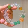 Pulseira de Cristal Natural Branco Brilhante, Feldspato Verde, Quartzo Rosa e Cristal Branco Leitoso de 12-16mm de Alta Qualidade