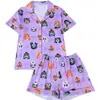 Comercio Electrónico Transfronterizo Verano Morado Conjunto de Ropa para el Hogar Estampado de Halloween Camisa de Manga Corta Pantalones Cortos Pijama Europeos y Americanos Venta al por Mayor