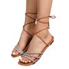 Sandalias de Tiras para Comercio Transfronterizo para Mujer Verano 2024 Nuevo Pedrería Planas Talla Grande Casual Playa Romanas Mujer