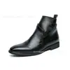 Botas de Couro Masculinas Pontudas com Fivela da Moda, Sapatos Formais Casuais de Tamanho Grande, Botas de Couro de Cano Alto Estilo Britânico, Botas Curtas para Homens