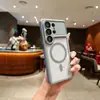 Adecuado para Samsung S26ultra, la funda magnética transparente de acrílico para teléfono viene con un protector de película para lente incorporado para el S25u