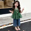 Conjunto de Verano 2026 para Niñas con Temática de Bosque Nuevo Elegante y Súper Lindo Conjunto Retro de Camisola de Puntos y Pantalones Acampanados