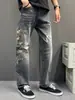 Jeans Original Tendência Nacional de Nicho com Estampa 3D de Cavalo e Dragão para Homens, Calça Longa Casual de Corte Reto Solto High Street