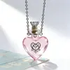 Collar con Colgante de Botella de Aceite Esencial de Vidrio Transparente en Forma de Corazón, Colgante de Botella de Fragancia, Collar Sencillo de Acero de Titanio, Regalo para Amigos y Parejas