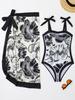 Traje de baño nuevo de dos piezas para comercio exterior europeo y americano 2024 Vestido de malla estampado multicolor de Amazon Traje de baño conservador para mujer
