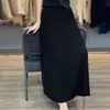 Saia longa de malha canelada feminina de cor sólida de cintura alta, saia grande casual solta para o dia a dia, nova saia de tricô para primavera e verão