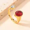 Anel de Abertura em Aço Titânio Transfronteiriço Europeu e Americano Anel Geométrico Simples Fundido Oval com Zircônia Inlaid Joias de Ouro 18k Atacado