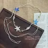 Collar de Doble Capa con Estrella de Mar y Conchas Estilo Vacaciones en la Playa, Moderno y Único para Fotos en la Playa, Collar Fresco y Sencillo de Estrella de Mar y Conchas