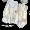Pijama de Dibujos Animados Lindo para Niños Primavera y Otoño Manga Larga Pantalón Largo Algodón Delgado Set de Nube para Niñas Cuello Solapa Dibujos Animados Ropa de Casa