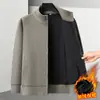 Cárdigan de Punto Rayado con Cuello Alto para Hombre de Otoño e Invierno con Forro Polar Agregado Chaqueta de Suéter Engrosada Casual Cálida Chaqueta Superior para Hombre
