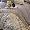 Conjunto de cama de luxo de quatro peças, 100% algodão escovado, grau A, para outono e inverno, com bordados de alta qualidade e capa de edredom e lençol de algodão puro, roupa de cama premium