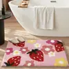 Alfombra de Felpa Tufted de Fresa Rosa de Dibujos Animados Transfronteriza para Entrada de Baño, Puerta de Inodoro, Felpudo Absorbente, Felpudo Antideslizante