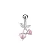 Piercing de Umbigo Barra de Aço Inoxidável para Mulheres, Opções de Cor Rosa, Joia de Piercing de Umbigo Cravejada com Zircônia, Preço de Fábrica Atacado