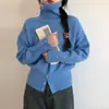 Suéter Pulôver Feminino Elegante de Gola Alta Outono/Inverno 2026, Estilo Coreano Top de Malha Casual com Fenda Única para Mulheres