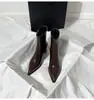 Botines finos de punta marrón para mujer, nuevo estilo otoño/invierno, versátiles y elegantes de estilo francés, con forro de felpa, tacones altos elásticos y tacones gruesos, botines