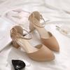 Sapatos de Salto Alto Grosso Baotou Femininos 2025 Novo Primavera e Verão Estilo Fada Versátil Vazado Salto Médio Sandálias Elegantes para Mulheres