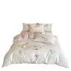 Juego de Cuatro Piezas de Satén de Algodón de Fibra Larga de Alto Hilo, Lujo Ligero, Ropa de Cama de Algodón Puro de Alta Calidad, Tres Fundas de Edredón, Sábana Ajustable 4