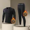 Conjunto de roupas térmicas autocaloríficas com forro de fleece para esportes ao ar livre, colante, masculino, inverno, ciclismo, esqui, alta elasticidade, secagem rápida