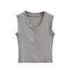 Estilo americano Hot Girl Sexy Botão Peito Mostrado Camisola Feminina Verão 2024 Nova Camisa de Base Elástica Apertada Top
