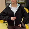 Otoño/Invierno 2025 Harajuku Versátil Casual Top Chaqueta Streetwear Y2K Sudadera con Capucha Reversible Chaqueta Negra