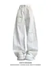 Jeans Blancos Retro Americanos de Cintura Alta Scimitar para Mujer, Diseño High-Street Primavera y Otoño, Pantalones Anchos Sueltos, Adelgazantes y con Caída
