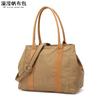 Bolso de mano informal para mujer, bandolera de lona impermeable con primera capa de piel auténtica, bolso de hombro de color liso, rebosante
