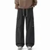 Calças casuais masculinas, estilosas e versáteis, de corte solto, estilo americano, com toque de algodão, perna larga, com caimento, calças compridas, estilo outono, calças esportivas, calças de perna reta