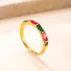 Anel Novo Transfronteiriço de Aço Inoxidável com Design Quadrado e Esmalte Colorido, Joalheria de Aço Titânio Banhado a Ouro 18K Retro de Luxo Leve