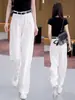 Jeans branco estilo americano plus size com pregas e perna larga para mulheres, novos, finos para o início do outono, cintura alta, soltos, comprimento até o chão