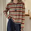 Suéter de Rayas Chic de Moda Estilo Coreano Top de Moda 2026 Otoño/Invierno Nuevo Jersey de Punto Holgado Cuello Redondo