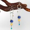 Pendientes exagerados de estilo étnico bohemio retro europeo y americano con piedra natural galvanizada de plata antigua y turquesa para mujer.