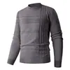 Suéter de Punto Jacquard con Cuello Redondo para Hombre Otoño Invierno Textura Rayada Jersey Ajustado Capa Interior Capa Base Múltiples Colores En Stock