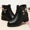 Zapatos de Algodón Peludo con Tacón Grueso para Madres, Suela Suave, Botas de Cuero Duraderas para Mujeres, Botines Cortos tipo Martin, Botas de Moda Antideslizantes, Botines Cortos de Peluche